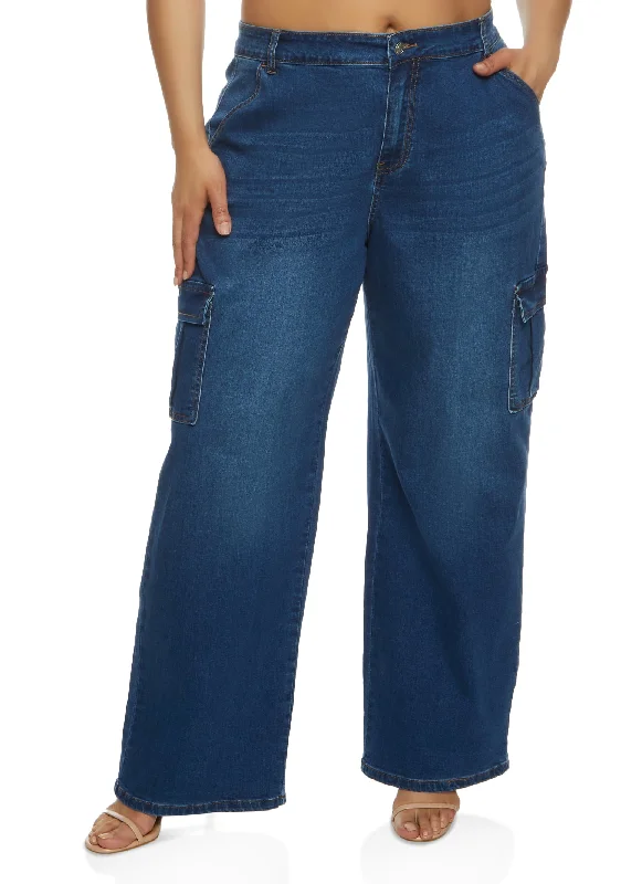 Plus Size WAX High Waist Wide Leg Cargo Jeans