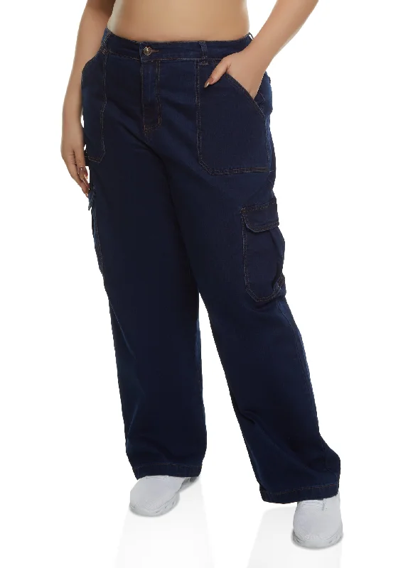 Plus Size WAX Straight Wide Leg Cargo Jeans