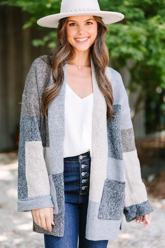 Feeling Like Fun Charcoal Gray Colorblock Cardigan