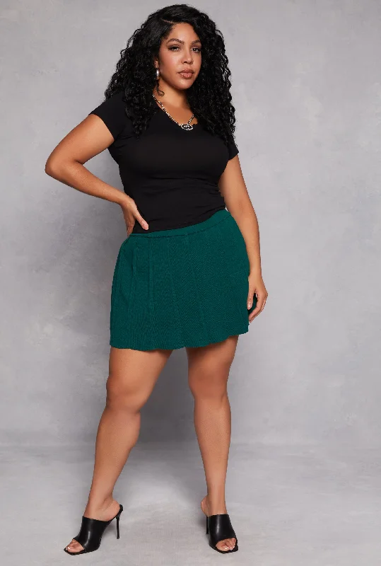 Plus Size Daisy Knit Pleated Mini Skort