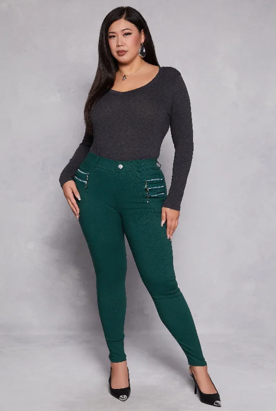 Plus Size Stretch Zipper Detail Skinny Leg Pants