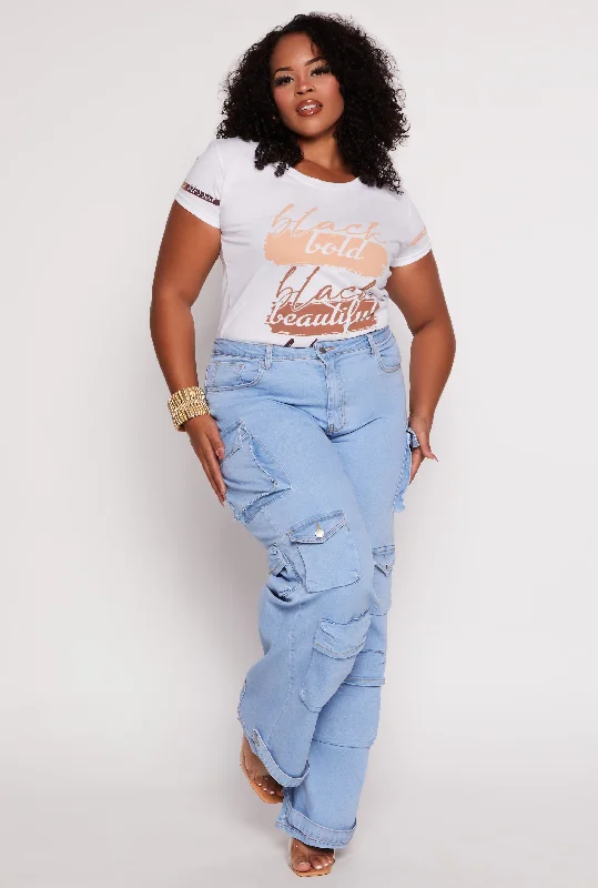 Plus Size Daisy High Waist Wide Leg Cargo Jeans