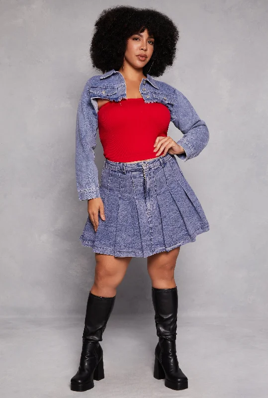 Plus Size High Waisted Pleated Mini Skirt