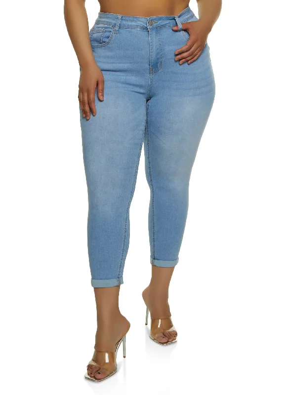 Plus Size WAX Basic Rolled Cuff Jeans