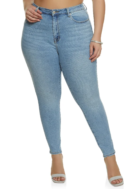 Plus Size WAX Basic Whiskered Jeans