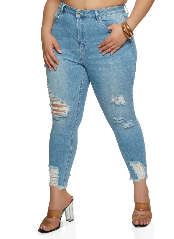 Plus Size WAX High Waist Ripped Skinny Jeans