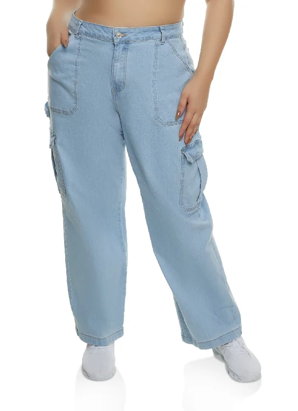 Plus Size WAX Straight Wide Leg Cargo Jeans