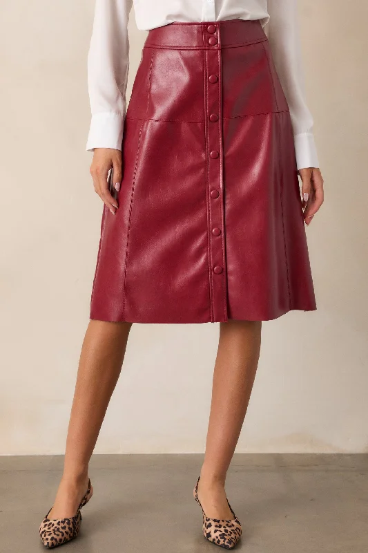 Make It Count Burgundy Faux Leather Midi Skirt