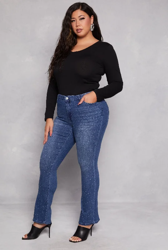 Plus Size Almost Famous Rhinestone Boot Cut Jeans