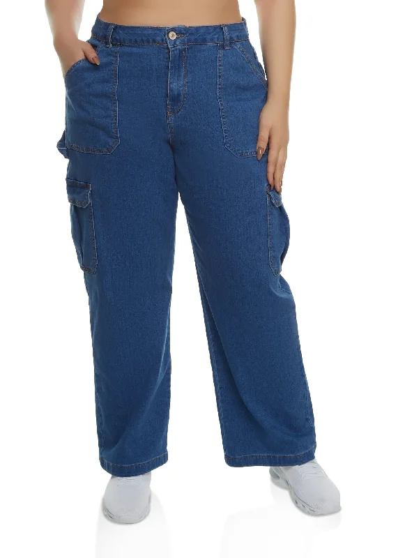 Plus Size WAX Straight Wide Leg Cargo Jeans