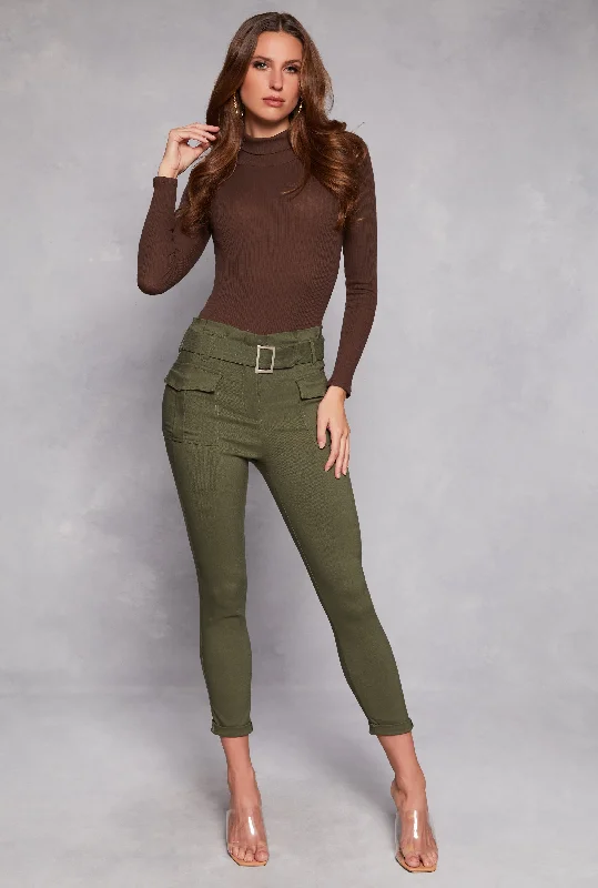 Belted Cropped Cargo Pocket Pants