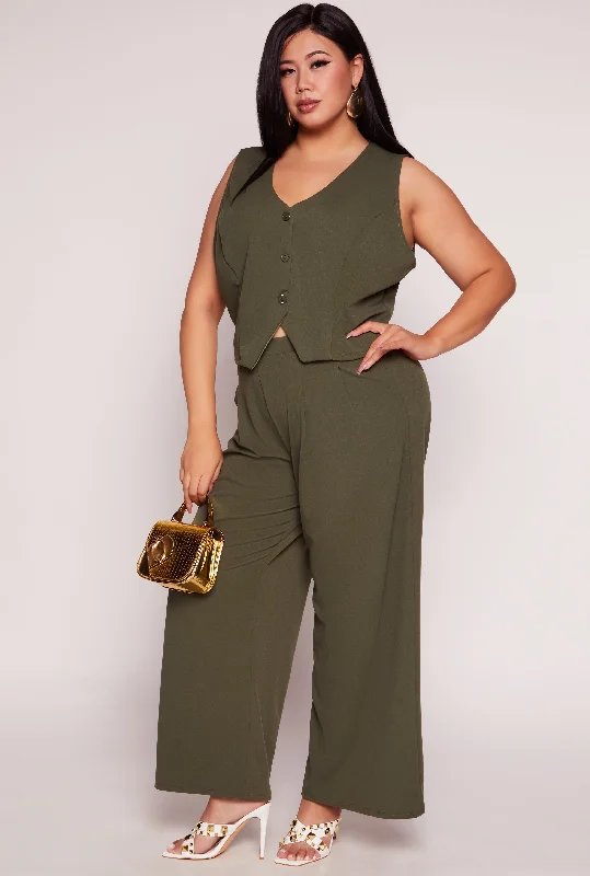 Plus Size High Waist Wide Leg Dress Pants