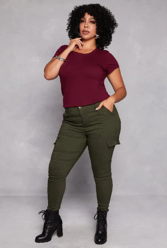 Plus Size Hyper Stretch Cargo Pocket Skinny Leg Pants