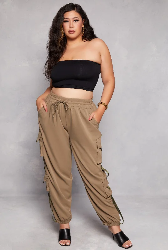 Plus Size Poplin Drawstring Cargo Joggers