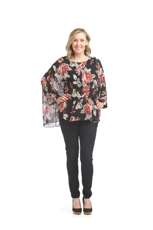 Papillon Floral Overlay Blouse - 17034