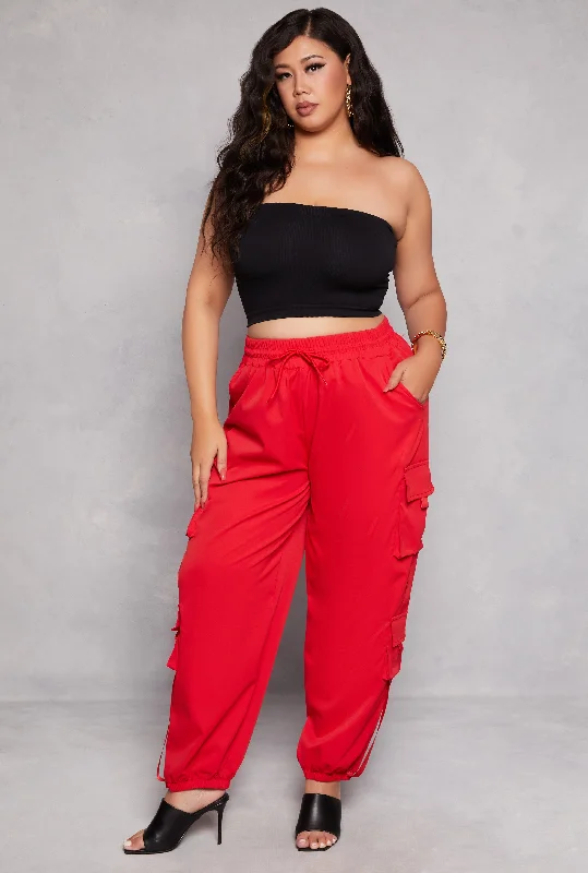 Plus Size Poplin Drawstring Cargo Joggers