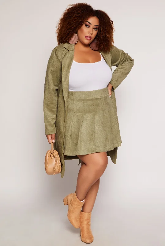 Plus Size Suede Pleated Skirt