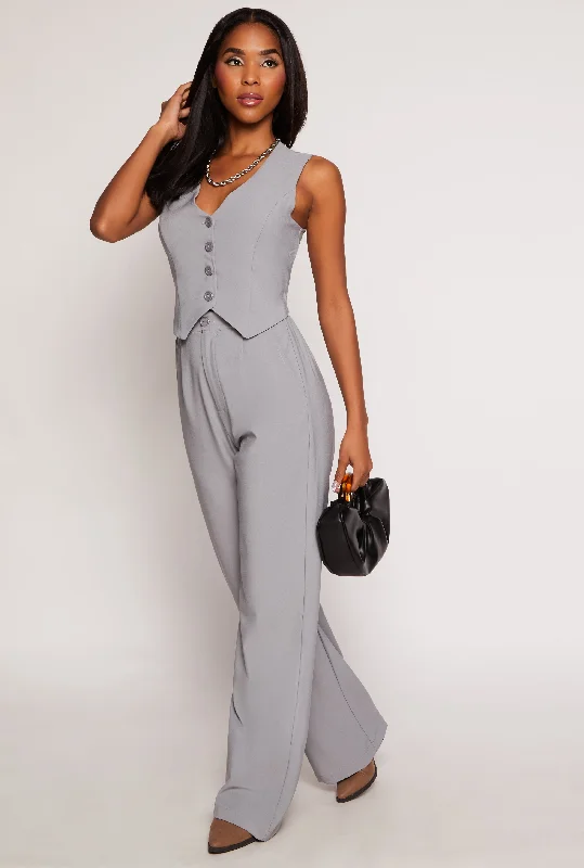 Pleated High Waisted Wide Leg Pants