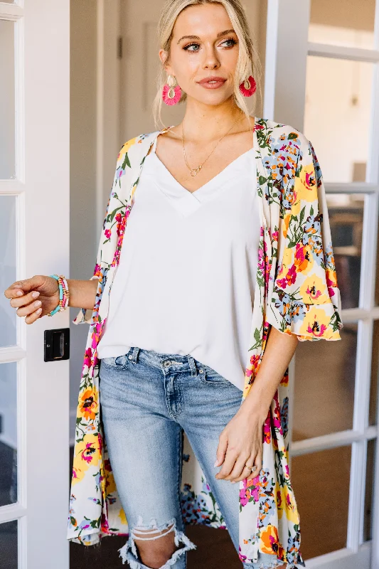 Someone To Love Cream White Floral Kimono