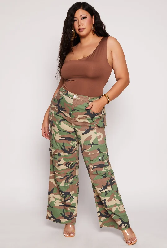 Plus Size Almost Famous Camo Wide Leg Cargo Pants