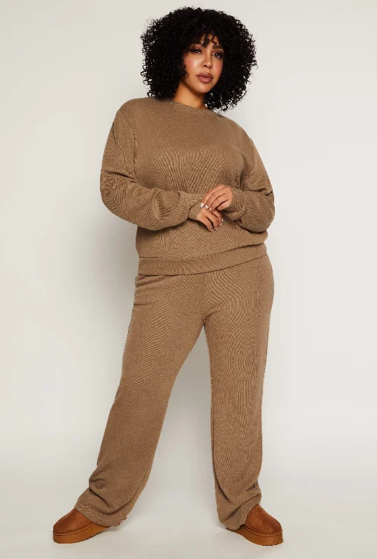 Plus Size Brushed Knit High Waist Pants