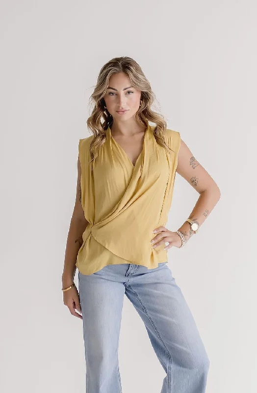 Toni Sleeveless Draped Wrap Top Yellow