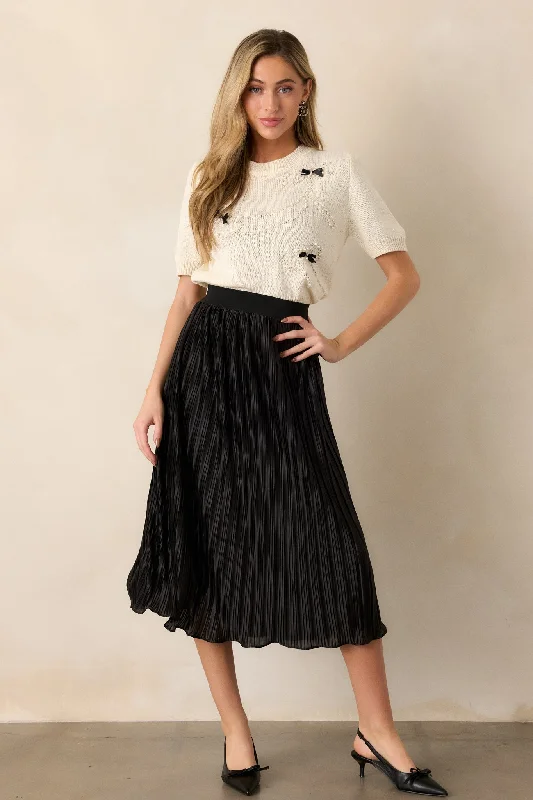 Try And Try Again Black Pleated Midi Skirt