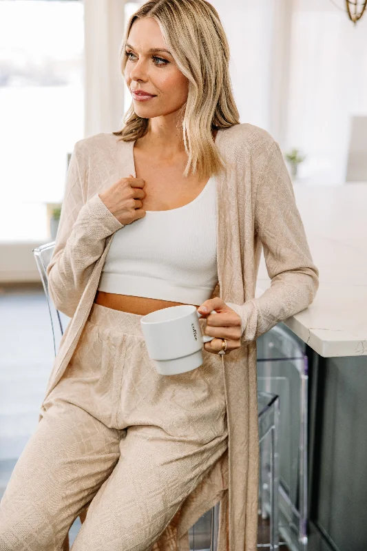 Very Connected Oatmeal Diamond Knit Cardigan