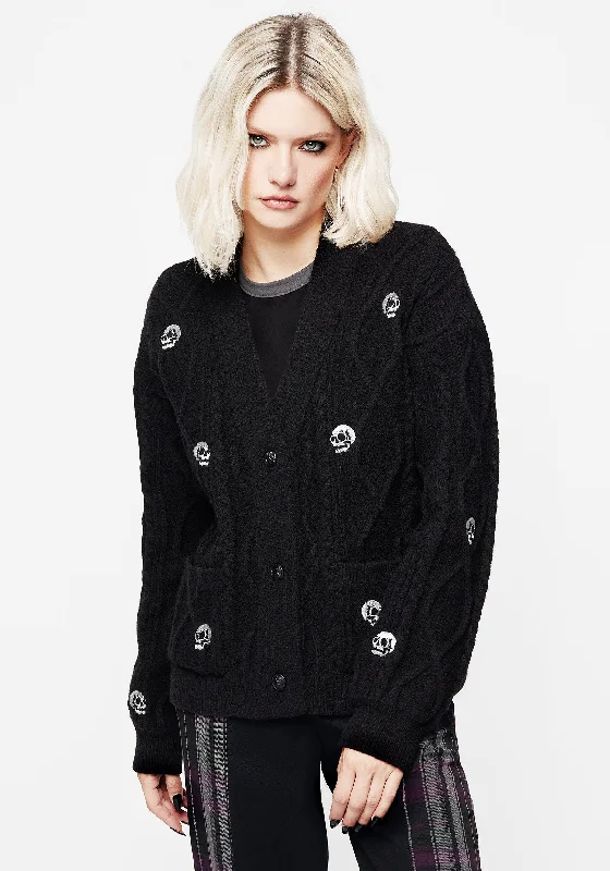 Bones Embroidered Cable Knit Cardigan