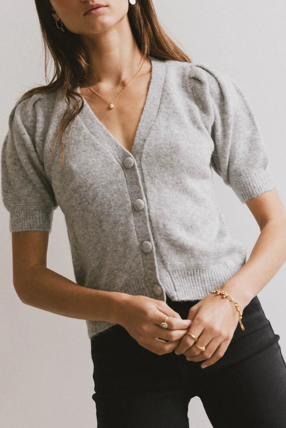 Colletta Short Sleeve Cardigan in Heather Grey