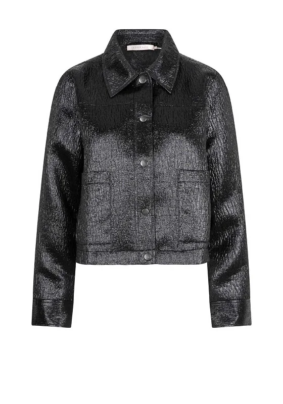 Esqualo Shimmer Effect Cropped Shacket, Black