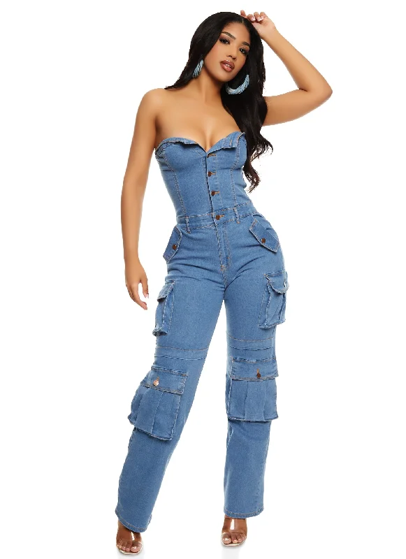 Daisy Strapless Cargo Denim Jumpsuit