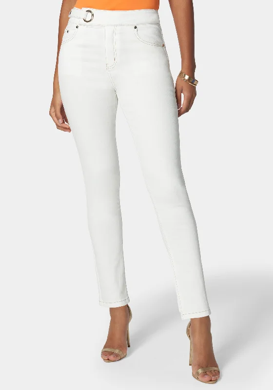 Natural Waist Tab Detail Skinny Jeans