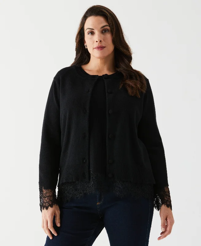 Plus Size Lace Trim Button Cardigan