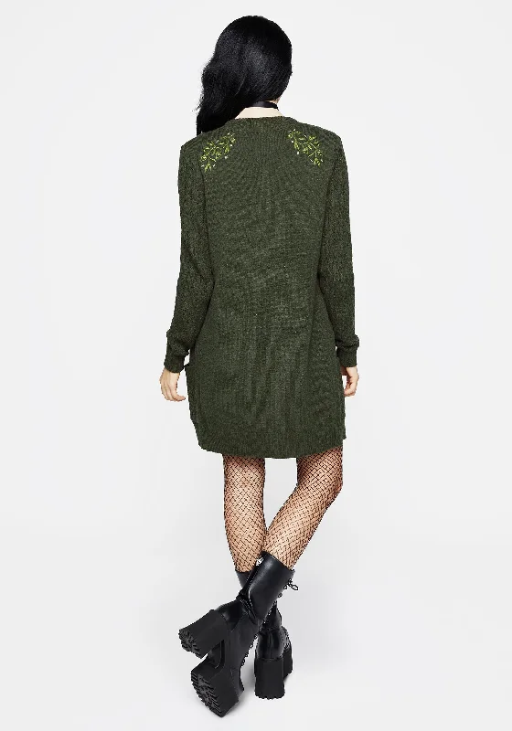 Swamplife Embroidered Cable Knit Longline Cardigan