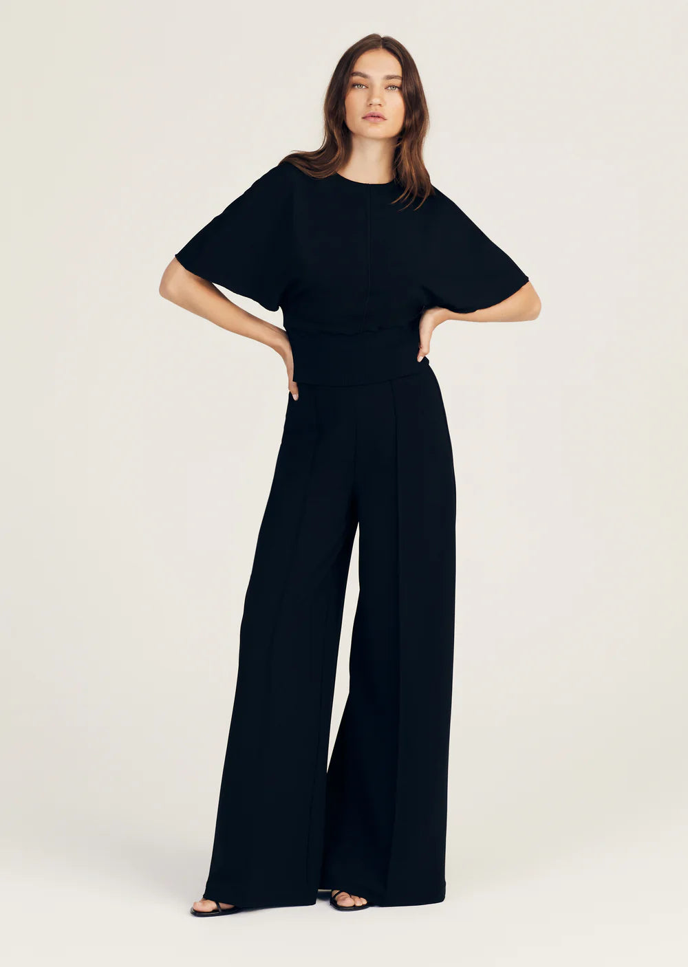 Tempest Wide Leg Knit Trouser - Black